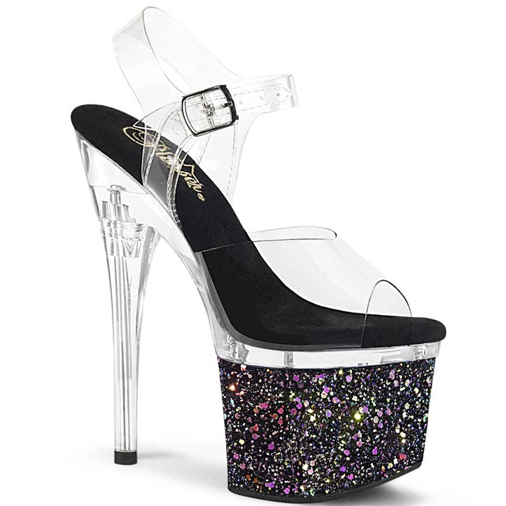 Pleaser - ESTEEM708LG Sandale à bride à la cheville, Pole dance chaussures - Transparent/Noir Product image